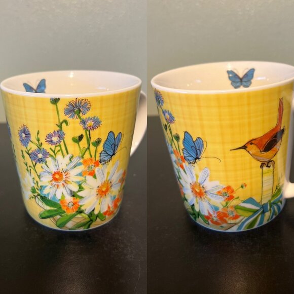 CHARLESTON GARDENS Bone China Floral Butterfly Mug w/ Art by Robbin Rawlings - Picture 1 of 10